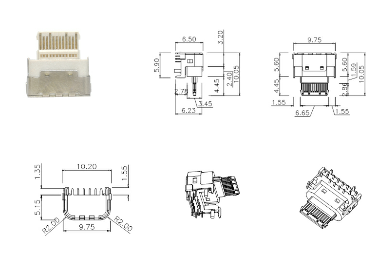 USB-C母座尺寸图