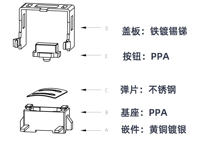 3*6带支架轻触开关结构示意图