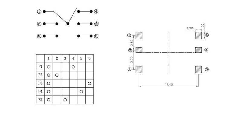 10*10*8.6贴片五向开关接线图