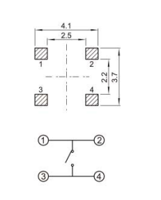 YX-TS-A005，3.7*3.7小型贴片轻触开关电路图